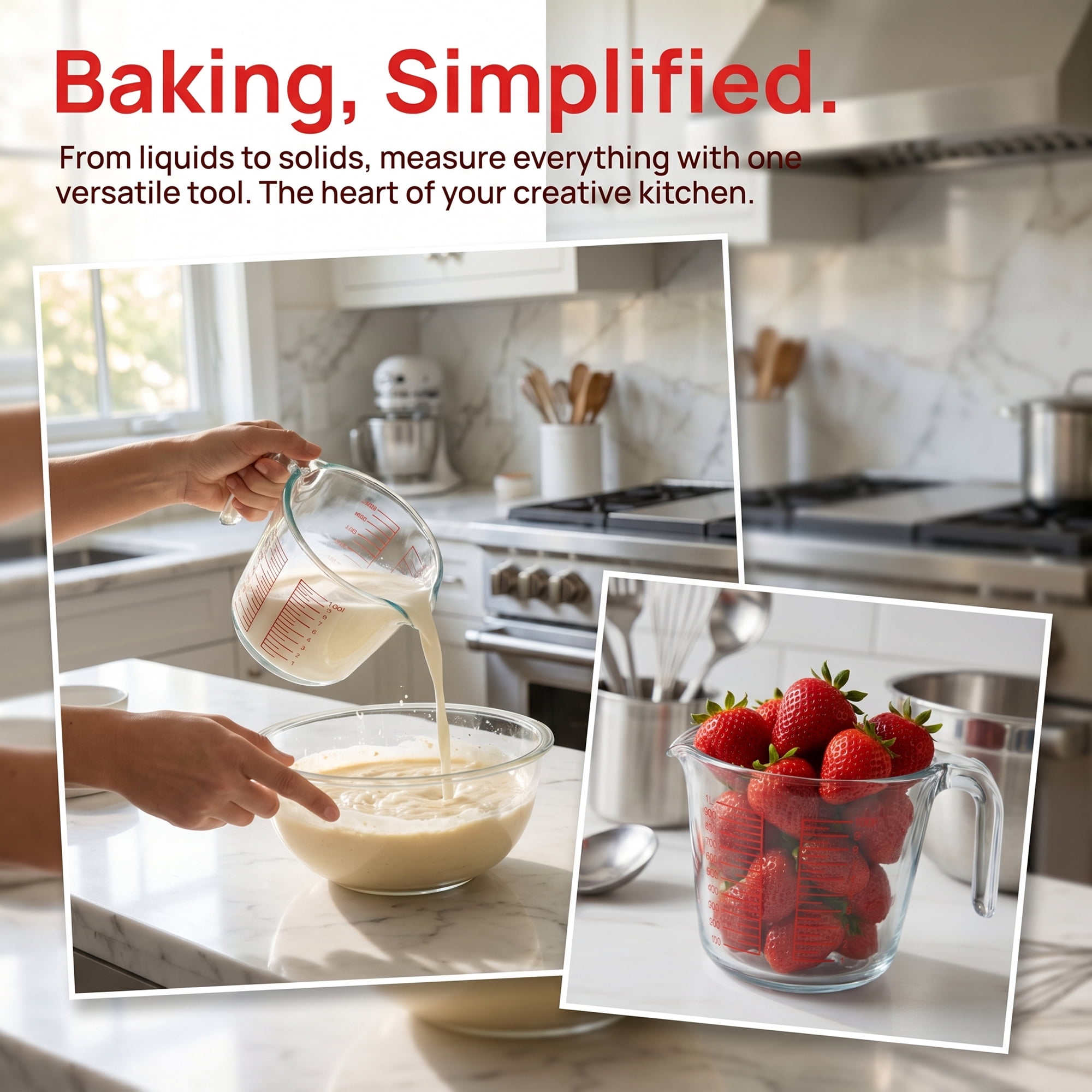 Unique Bargains Measuring Cup, 1 Cup Glass Measuring Cups for Kitchen Baking Clear 1000ml