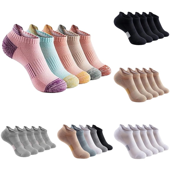 Huowey Women's 5 Pairs Ankle Socks Low Cut Thick Athletic Sports Casual Socks Outdoor Hiking Breathable Stretchy Comfort Daily Wear Socks,Pink