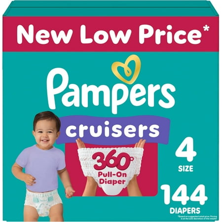 Diapers - Cruisers 360 - Size 4, 144 Count, Babyproof up to 100% Leakproof Pull-On Diaper