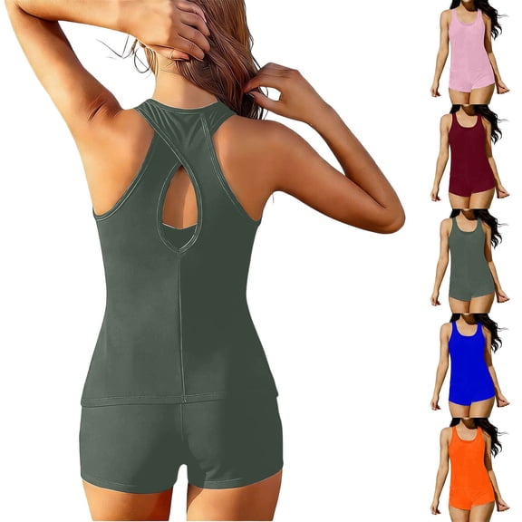 Jsaierl Womens 2 Piece Tankini Swimsuits Tummy Control Summer Vacation Print Push Up Swimwear Full Coverage Modest Beachwear with Boyshorts Tankini Bathing Suits S-3XL