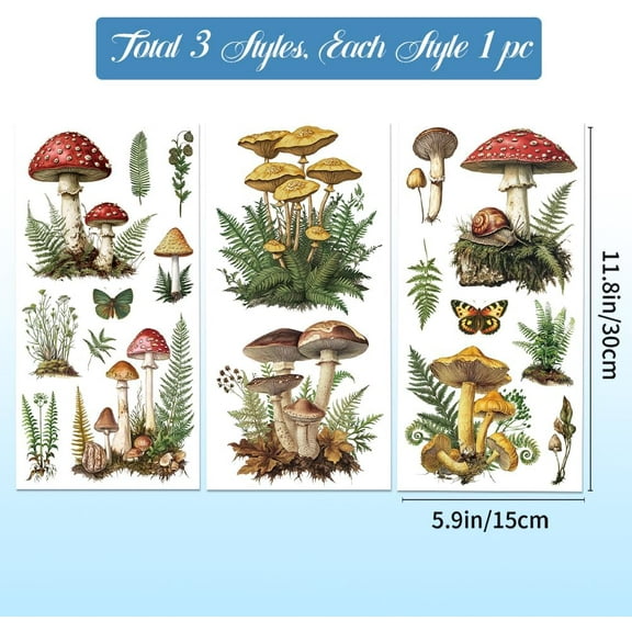 1set 3pcs PVC Waterproof Decorative Stickers Self Adhesive Decals for Furniture Decoration Mushroom 15x30cm