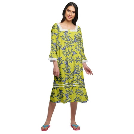 

Moomaya WoMen s Printed Long Sleeve Square Neck Cotton Sleepwear Gown