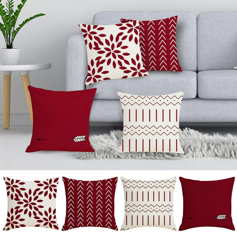 Cute Throw Pillows Set Set Of 4 Pillow Covers 25X25 Red Rustic Linen Decorative Throw Pillow Covers Outdoor Modern Decor Square Cushion Covers For Patio Couch Sofa Bedroom Living Room Red New