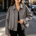 thumbnail image 3 of Yeglea Womens Fall Oversized Faux Leather Utility Jacket Point Collar Shoulder Epaulets Batwing Long Sleeve Gathered Balloon Hem Hidden Zip Cropped for Casual Streetwear Dark Gray,M, 3 of 6