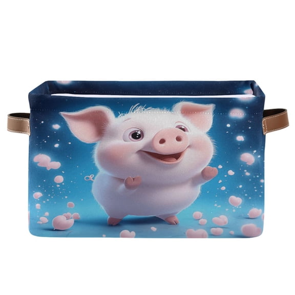 Storage Bins with Handle Fabric Organizer Basket Foldable Box 1 Pack Lovely Pig and Petals 14.2x10.2x8.3