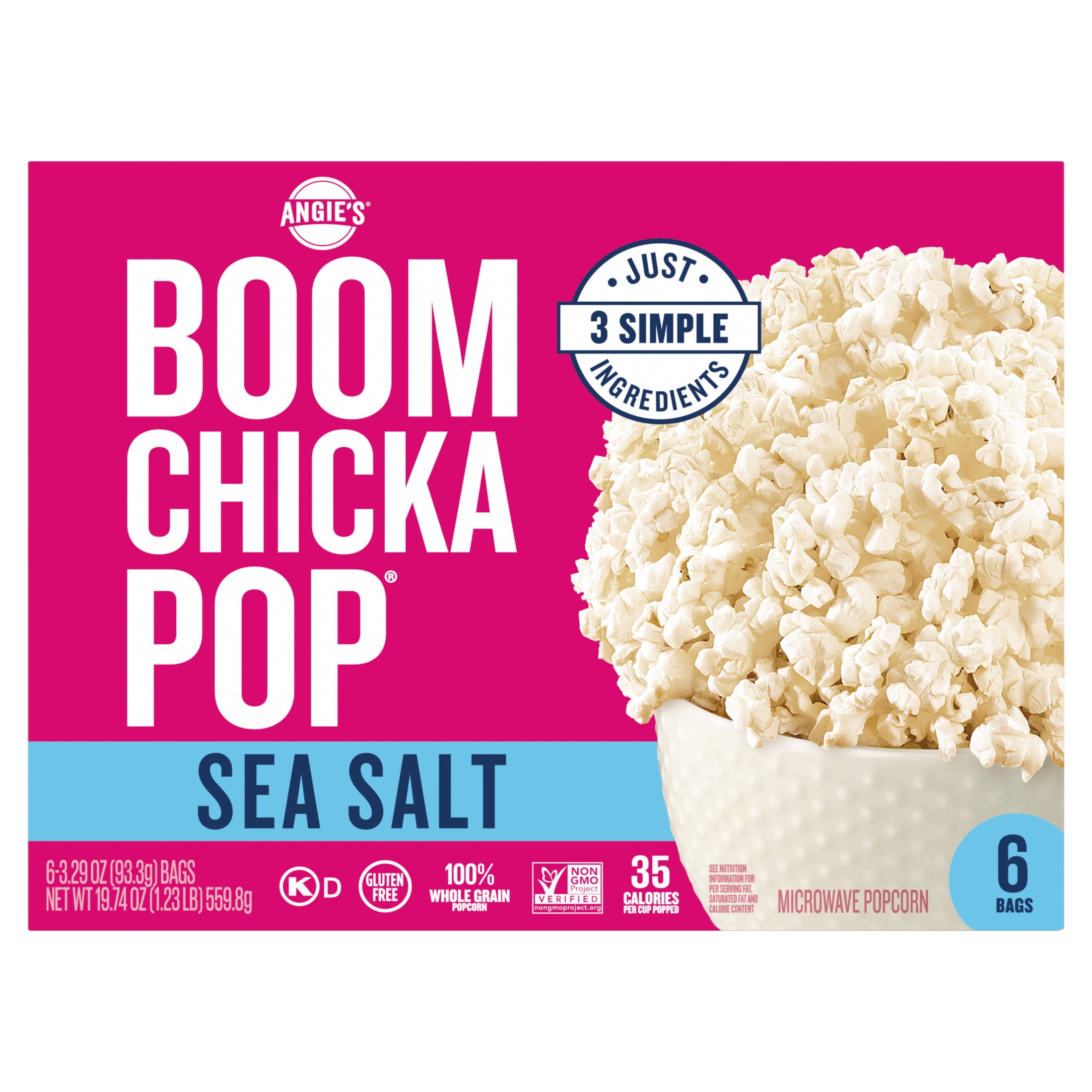 (6 pack) Angie's BOOMCHICKAPOP Sea Salt Microwave Popcorn, 3.29 oz., 6-Count Bags (Pack of 6)