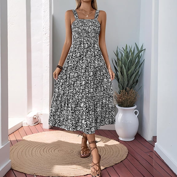 Taylonsss Womens Sleeveless Spaghetti Strap Square Neck Solid Color Dress Casual Everyday Outfit