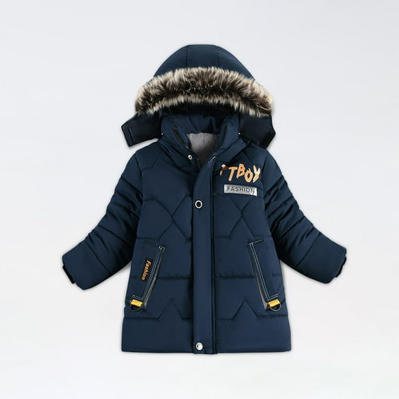 ATOGUTA Boys Puffer Jacket Warm Winter Coat Down Coat Thick Hooded Snow Coat Navy, Size 5T-10
