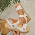 thumbnail image 4 of Women's Platform Wedge Sandals Hook and Loop Fasteners Orthopedic Comfort Flex Arch Support Flat Open Toe Ankle Strap Casual Summer Beach Shoes for Wide Width Dressy Walking,White 38(US-7), 4 of 5
