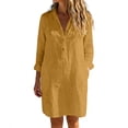 thumbnail image 2 of FDGIU Women's Collared Half Button 3/4 Sleeve Shirt Midi Dress, Casual Summer Loose Tunic Mid Dress with Pockets, 2 of 6