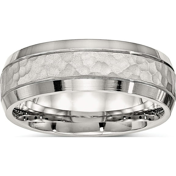 Stainless Steel Brushed Polished And Hammered 7.5mm Band (Size 7) Made In China sr530-7