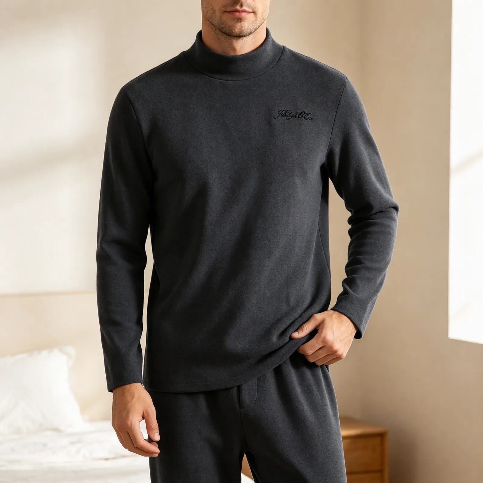 Ceisia Men Half Mock Neck Thermal Long Sleeve Base Layer Top Double Sided Fleece Soft Warm Undershirt For Fall Winter Black XXXXL Gift