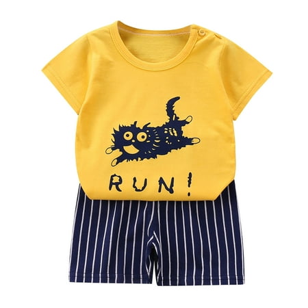 

Lovskoo Toddler Kids Baby Boys Girls Fashion Cute Short Sleeve Cartoon Print Casual Suit Yellow 12 Months