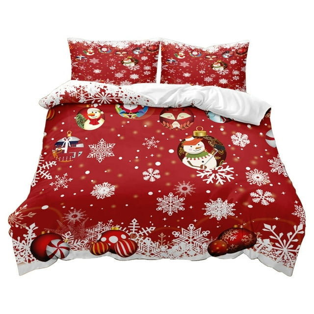 Winter Clearance! Christmas Bedding Set Santa and Pattern Duvet Cover with Pillowcase Set Size Christmas Print Duvet Cover Set, H