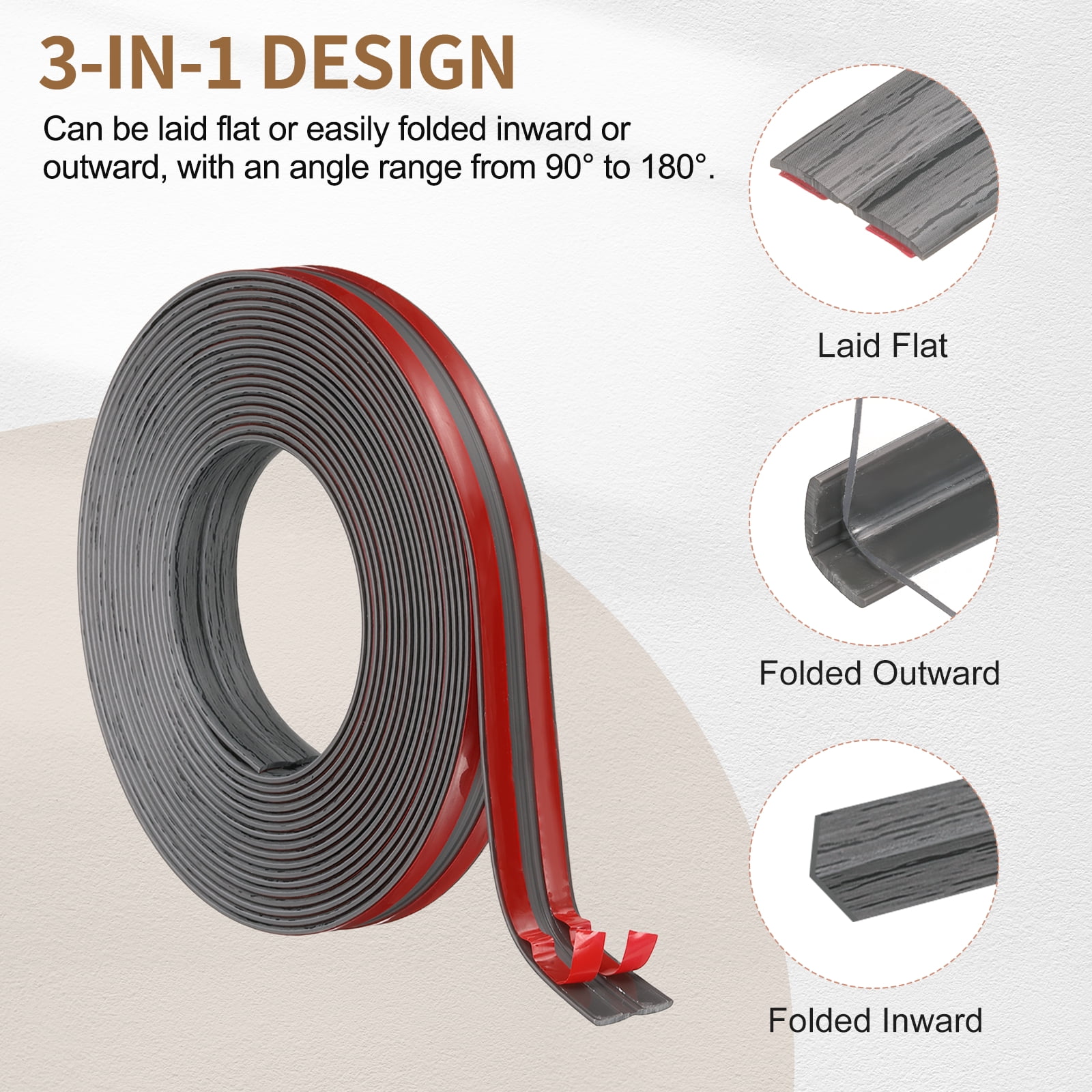 Uxcell Protector 0.8"x19.7 ft Self Adhesive Guard Dark Gray for Wall Table Floor