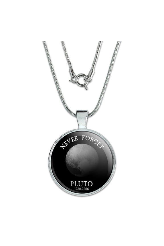 Never Forget Pluto Planet Astronomy Memorial Funny 1" Pendant with Sterling Silver Plated Chain