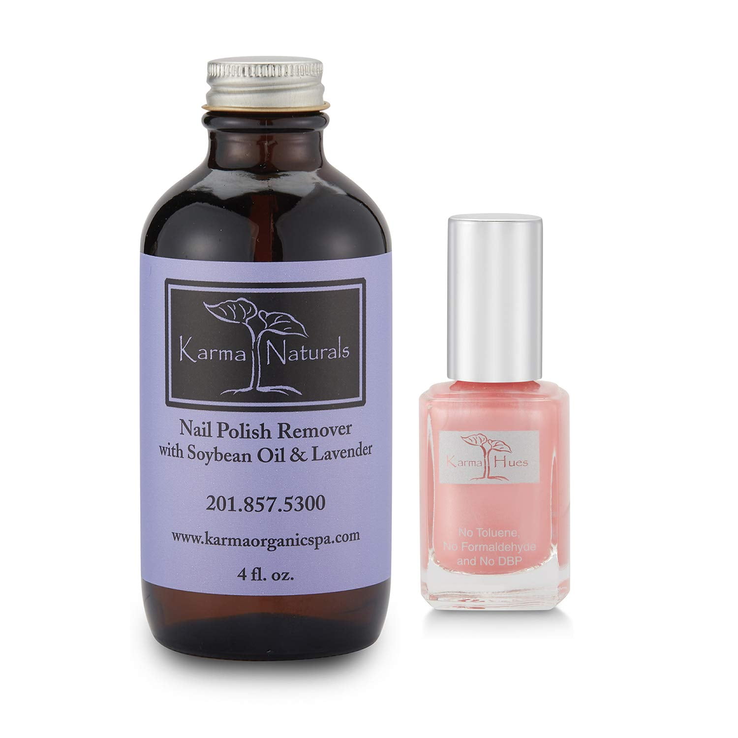 Karma Organic Natural Nail Polish Color with Soybean Lavender Nail Polish Remover - Non Toxic, Vegan, Cruelty Free, Acetone free