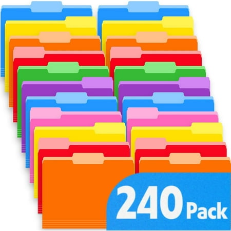 240 Pack Colored File Folders 1/3 Cut Tab File Folders Letter Size 8.5 x 11 Inch Assorted 8 Colors Filing Folder for Office School Business