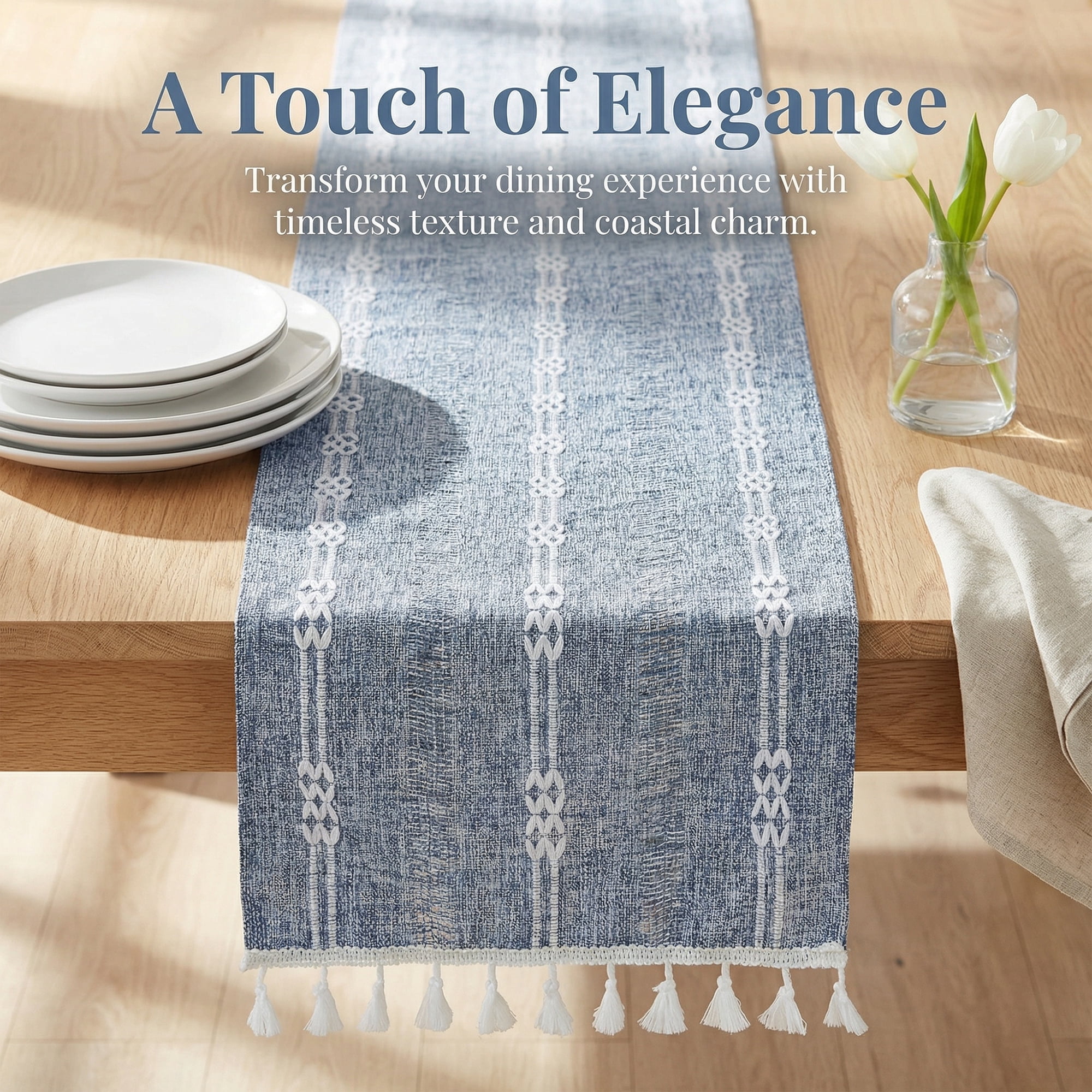 Unique Bargains Openwork Polyester Runner Table Runner for Kitchen Decor Blue 13"x70.9"