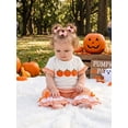 thumbnail image 6 of BemeyourBBs Toddler Baby Girls Halloween Thanksgiving Outfits Infant Baby Girl Summer Fall Clothes Cute Pumpkin Embroidery Ruffled Short Sleeve T Shirt Tops and Flared Pants Set, 6 of 9