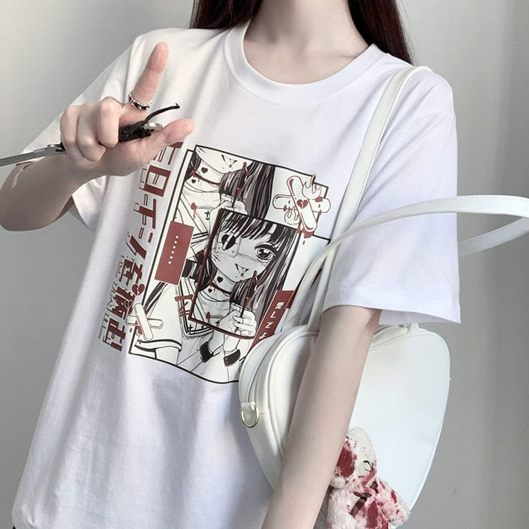 DanceeMangoo Japanese Style Cute Aesthetic Pastel Goth Soft Crewneck Yami  Kawaii Anime Girl T-Shirt 