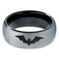 thumbnail image 2 of Tungsten Bat Spread Wings Band Ring 8mm Men Women Comfort Fit Black Dome Brushed Gray Polished, 2 of 4