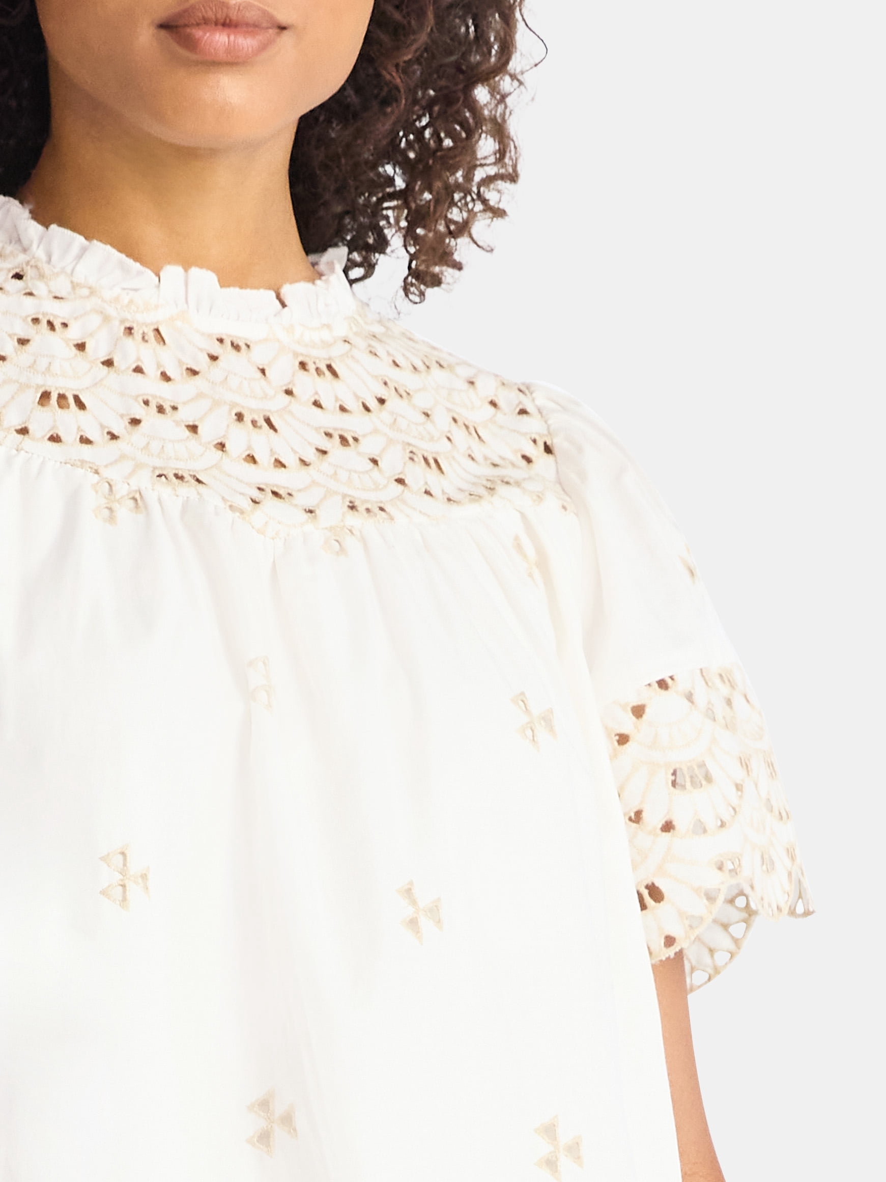 Time and Tru Women's Cotton Eyelet Top with Short Sleeves, Sizes XS-XXXL