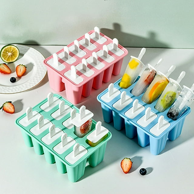 Fiudx Moldes para Paletas, Máquina para Hacer Helado de Fácil Liberación, Palitos de Paleta Reutilizables, Dulces Caseros, Material Seguro Sin Bpa, Verde Menta, Rojo Sandía, Tamaño 20 X 14 X 12,8 Cm