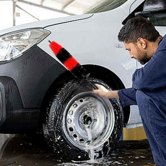 FHBVT Car Wash Tire Brush 17in with Soft Bristles, Long Handle for Wheel Rim Cleaning, Tire Hub Detailing, Effective Removal of Dirt, Grime, Brake Dust, and Ensuring a Clean, Shiny Car Exterior