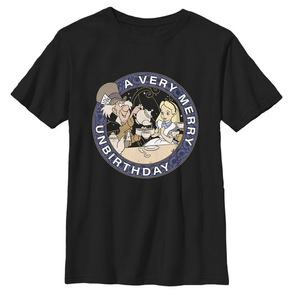 Boy's Alice in Wonderland A Very Merry Unbirthday Graphic Tee Black Small
