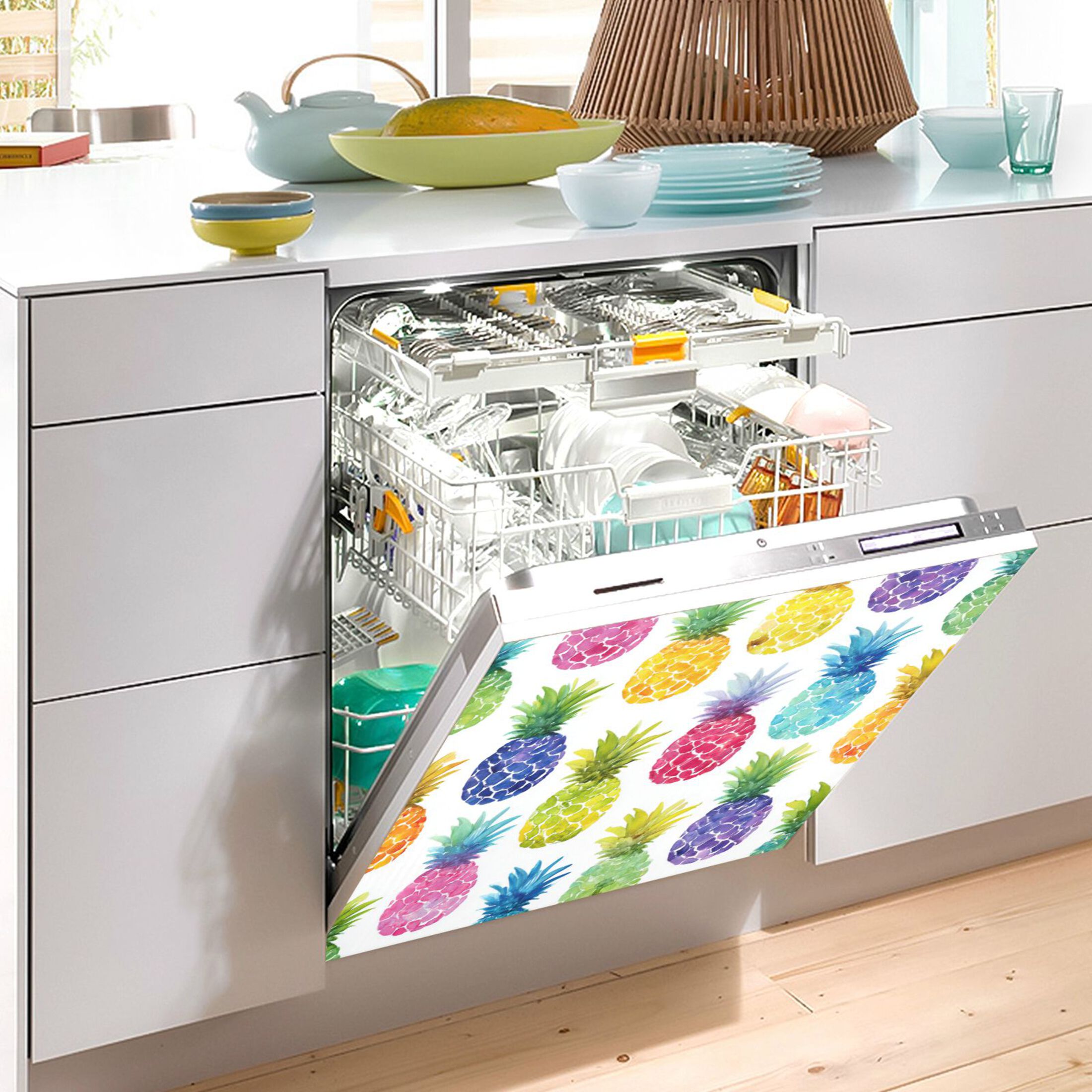 Dishwasher Magnetic Refrigerator Magnet Cover Sticker Home Decorative 23"x26" Vibrant Watercolor Pineapples