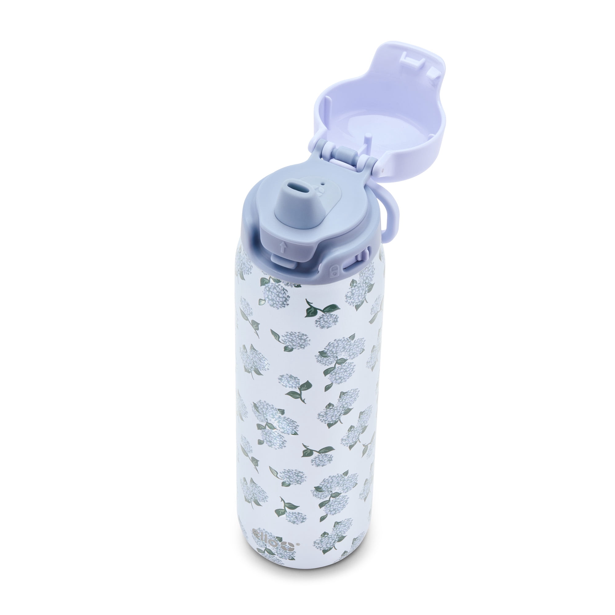 Ello Flip & Fill 22oz Stainless Steel Water Bottle with Quick Fill Tecnology, Sip & Chug, Leak-Proof, Hydrangea Bloom