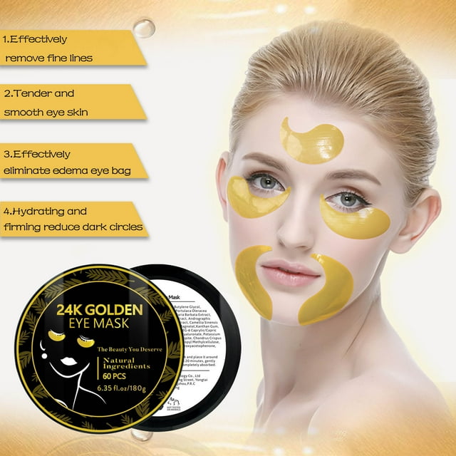 Mascarilla para ojos, parches para ojos, parches para ojos de oro de 24 quilates, parches para ojos con ácido hialurónico, parches para ojos para hinchazón y ojeras, tratamiento para parches de ojos p