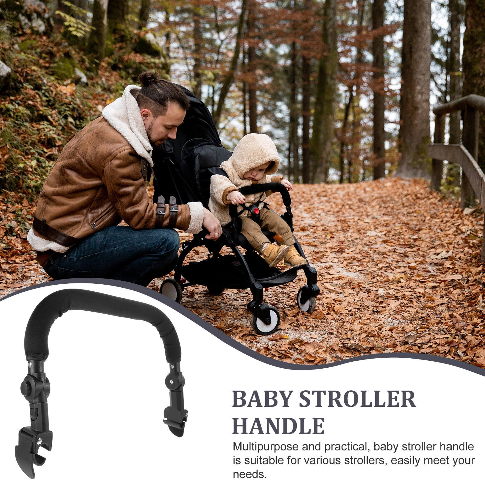 Pawsdot Adjustable Stroller Handle Black Sponge Plastic for Parents Daily Use 1Pcs