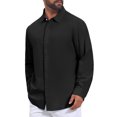 thumbnail image 4 of INSPIRE CHIC Back to School Men's Long Sleeve Button Down Solid Linen Dress Shirt 2XL Black, 4 of 6