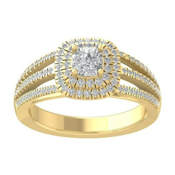 Araiya Fine Jewelry 10K Yellow Gold Asscher and Round shape Lab Grown Diamond Halo Engagement Ring ( 1 cttw, D-F Color, VS Clarity) Size 10