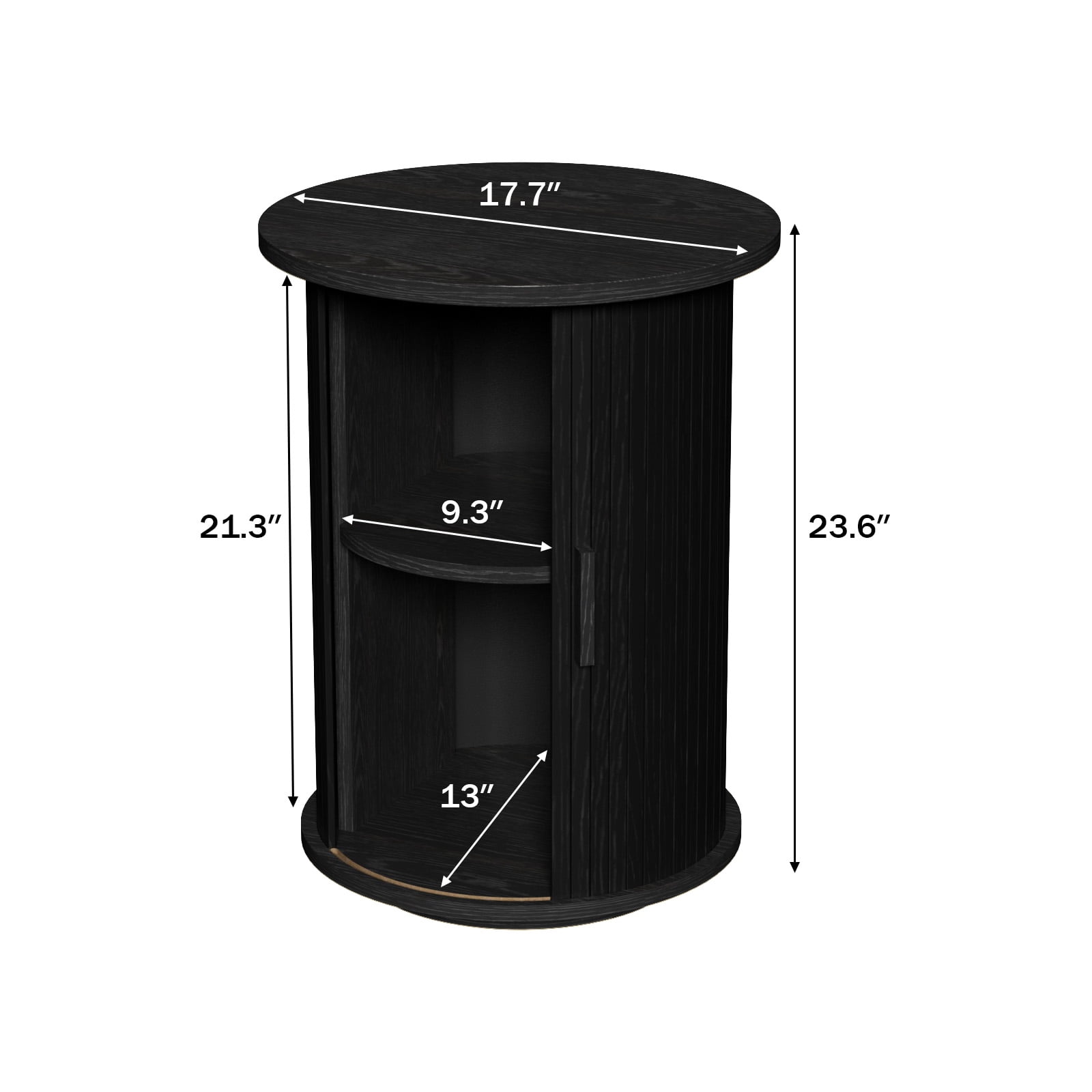 18'' Fluted Round End Tables with Sliding Door, Modern Side Table Nightstands for Living Room Bedroom, Black
