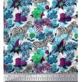 thumbnail image 1 of Soimoi Blue Poly Georgette Fabric Tropical Leaves & Wild Animal Printed Craft Fabric by The Yard 52 Inch Wide, 1 of 3
