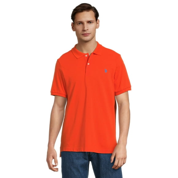 U.S. POLO ASSN. Men's Solid Cotton Pique Polo with Small Pony Explorer Orange