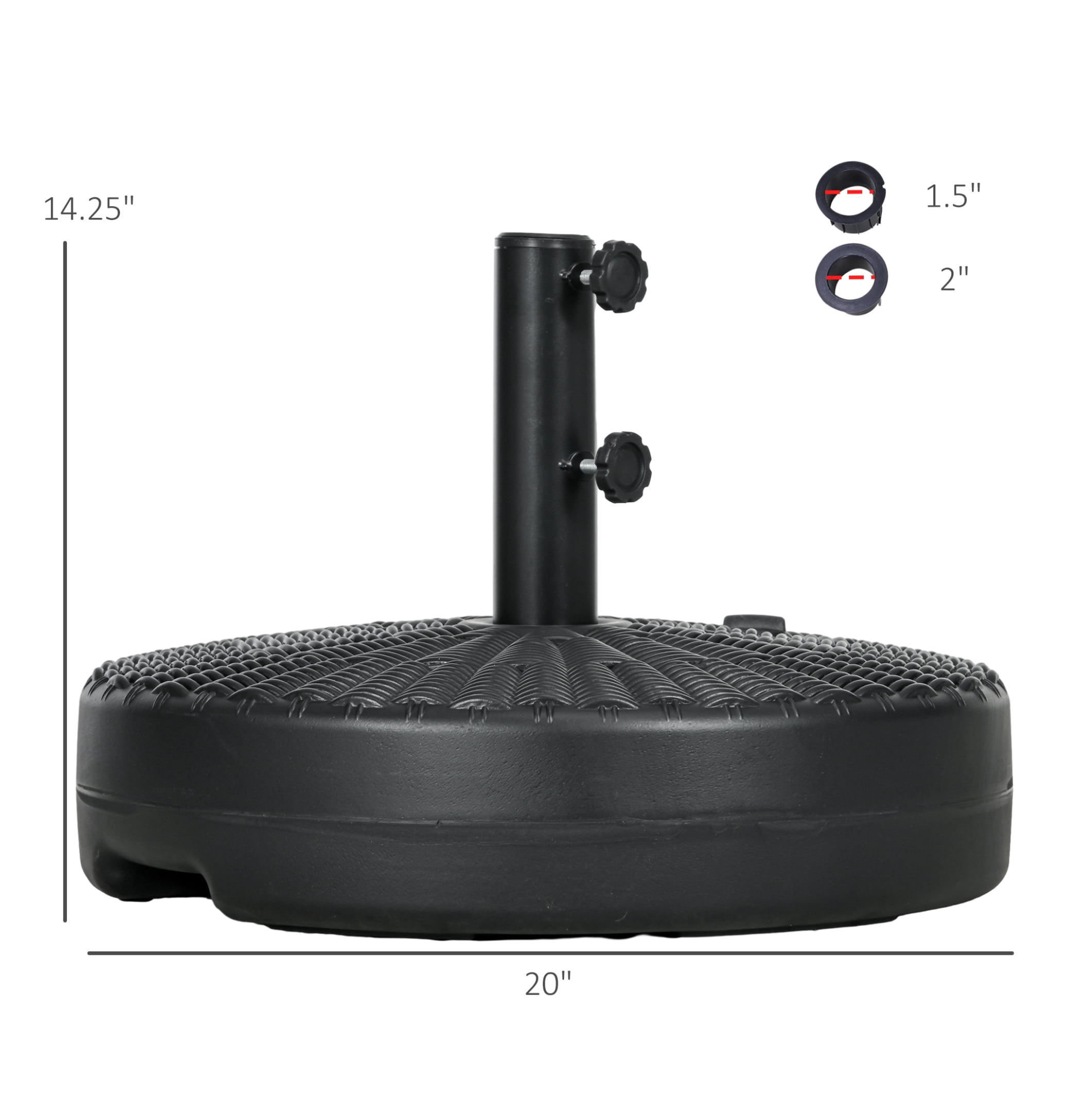 Umbrella Stand for 1.5" or 2" Umbrella Poles, Round Fillable Umbrella Base for Outdoor, Lawn, Deck, Black