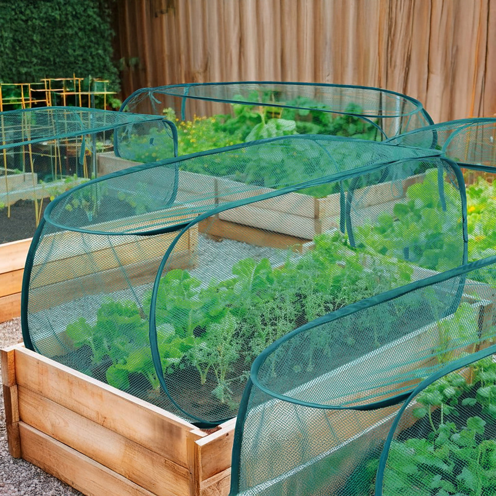 Hyasfey Garden Netting for Raised Beds Foldable Mesh Plant Cage with Ground Stakes Insect Bird Control Raised Bed Cover for Plant Protection