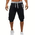 thumbnail image 2 of Jacenvly 2024 New Summer Mens Shorts Men Sport Fitness Jogging Elastic Stretchy Bodybuilding Bermuda Sweatpants Solid Breathable Fashion Swim Trunks Black, 2 of 5