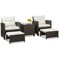 thumbnail image 2 of Sobaniilo 5 Piece Patio Furniture Set,Outdoor PE Wicker Patio Chair Two with Ottoman Underneath, Wicker Lounge Chair with Side Table, Beige, 2 of 8