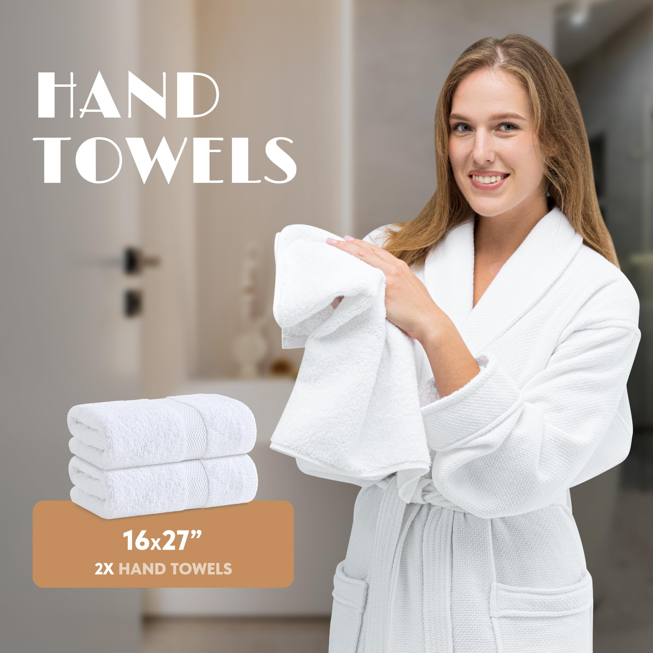 White Classic White Bath Towel Set of 6 - 100% Cotton Highly Absorbent Towels for Bathroom, 2 Luxury Bath Towels 650GSM, 2 Hand Towels, 2 Washcloths