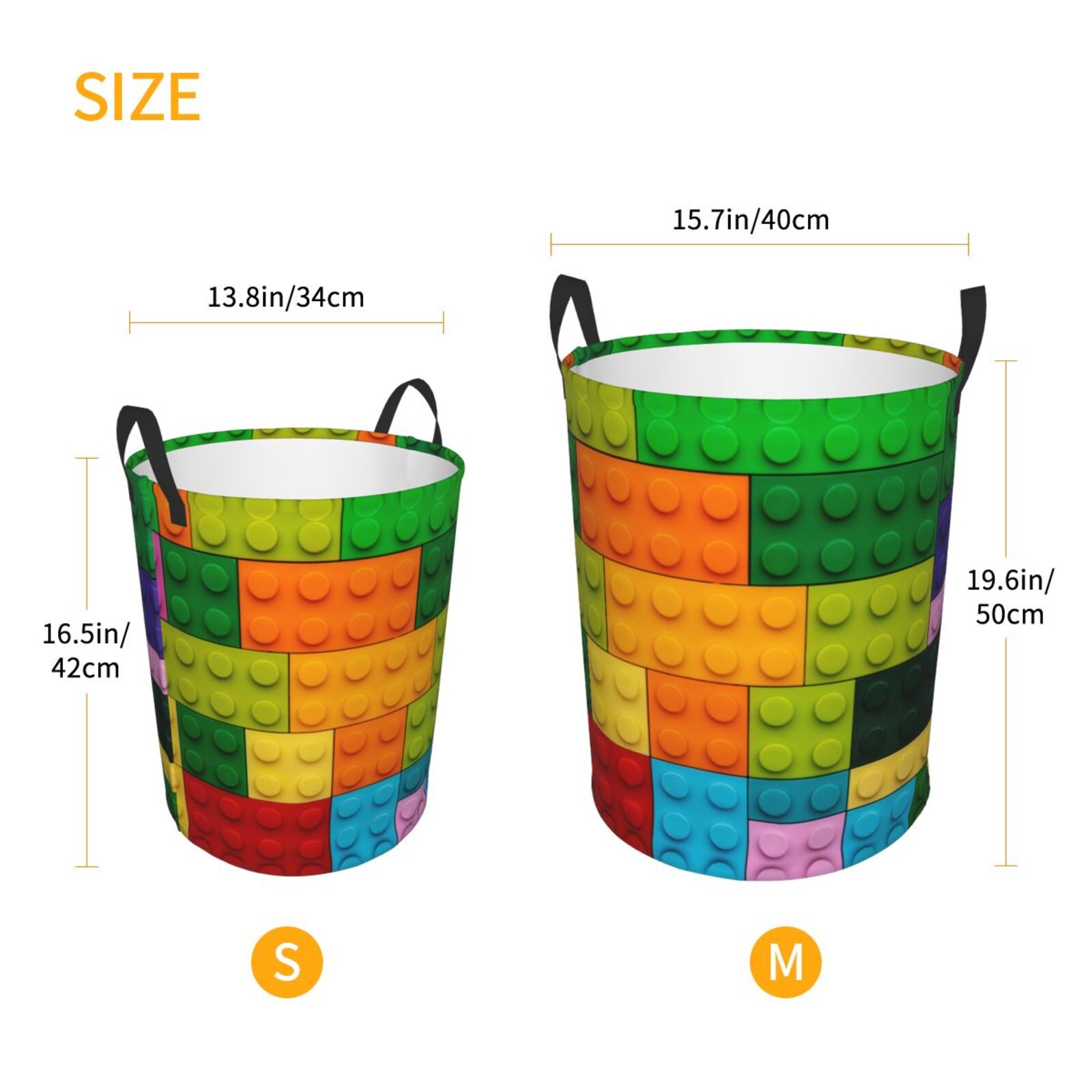 Large Laundry Basket with Handles - Colorful Building Blocks Kids Baby Dirty Clothes Laundry Hamper for Bedroom Aesthetic