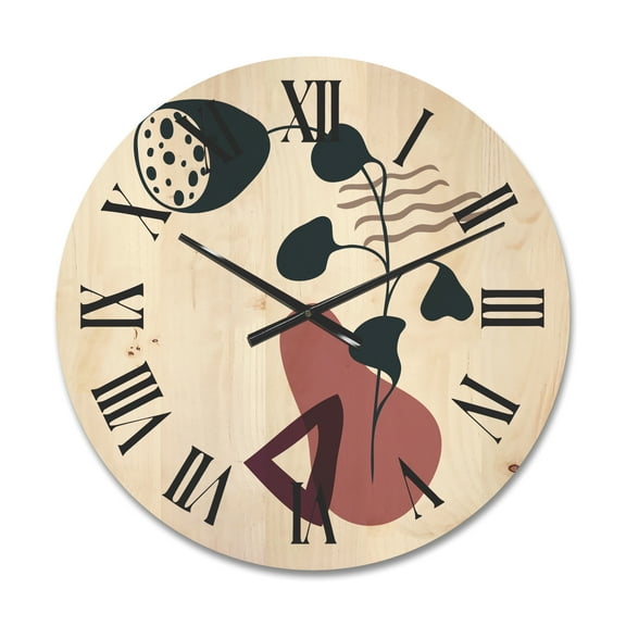 Designart 'Abstract Flowers Plants With Elementary Shapes V' Modern Wood Wall Clock