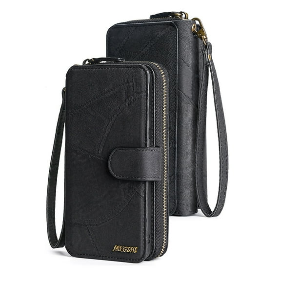 Elehold PU Leather Wallet Case with Detachable Magnetic Phone Case for Samsung Galaxy A15 5G, Handbag Purse Zipper Wallet Phone Case with Wrist Strap for Galaxy A15,Black