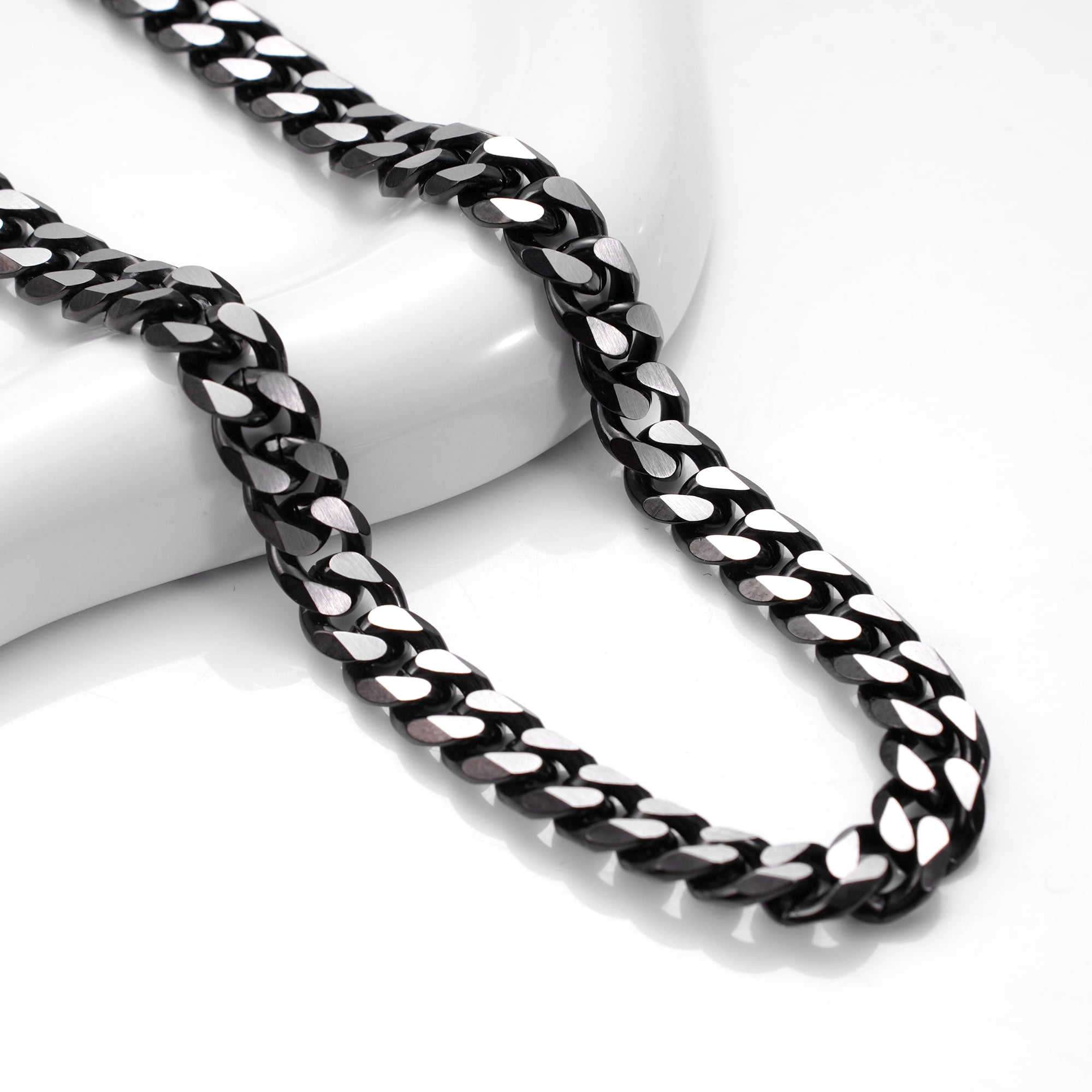Iron Saints Men Two Tone Black Cuba Link Necklace, Stainless Steel, Bold Men Chain Necklaces
