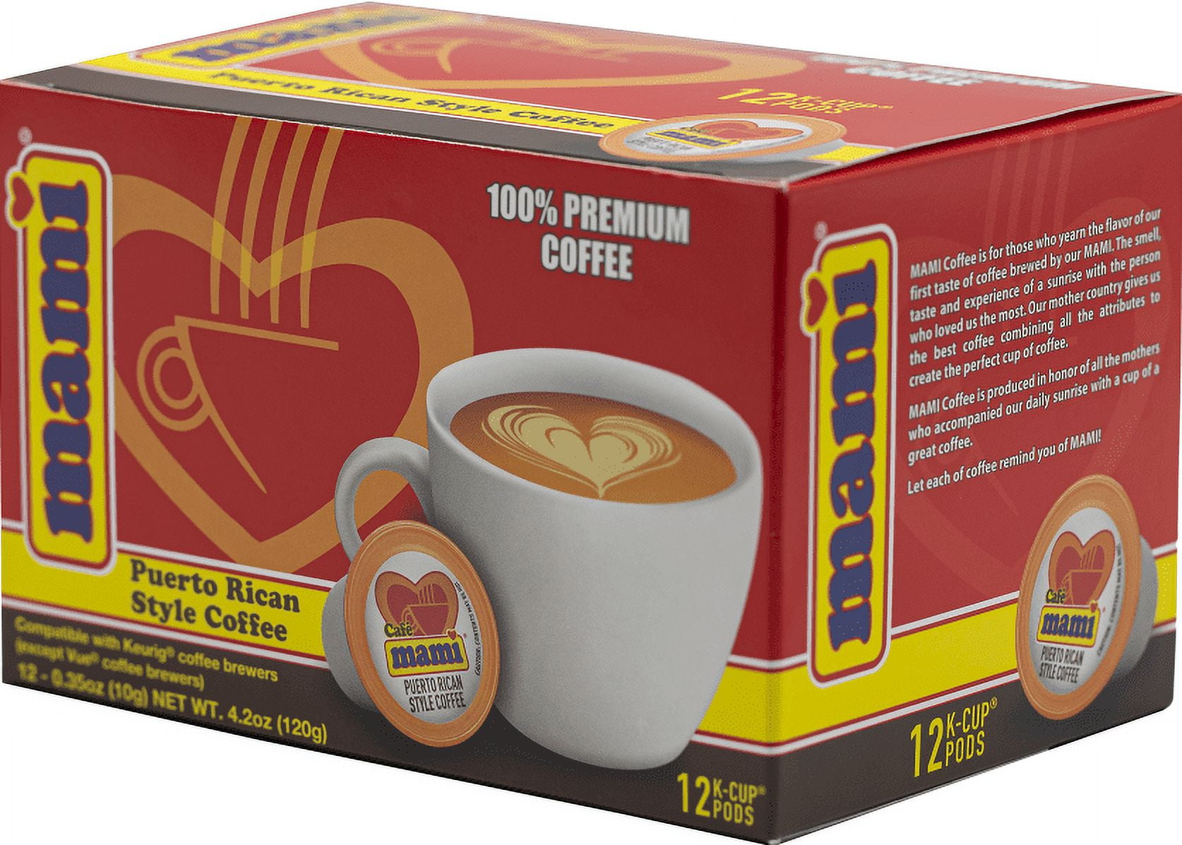 Cafe Mami Puerto Rican Style Medium Roast Coffee K-Cups 12 Count Compatible with Keurig