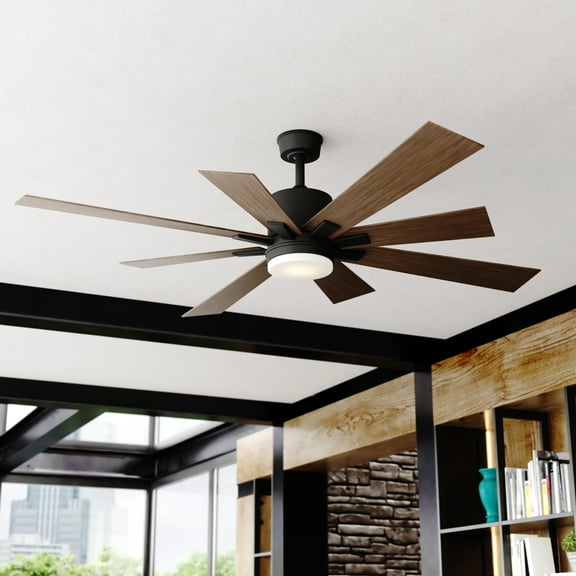 Crawford 60 in. 6 Blade Black Farmhouse Indoor Ceiling Fan with Light Kit and Remote